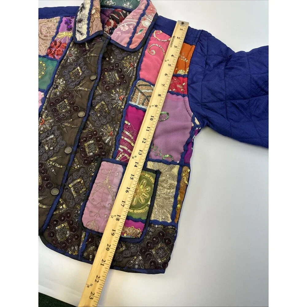 C:eed By Carla Freeman‎ Silk Reversible Jacket Satin Sequin Floral Button Small